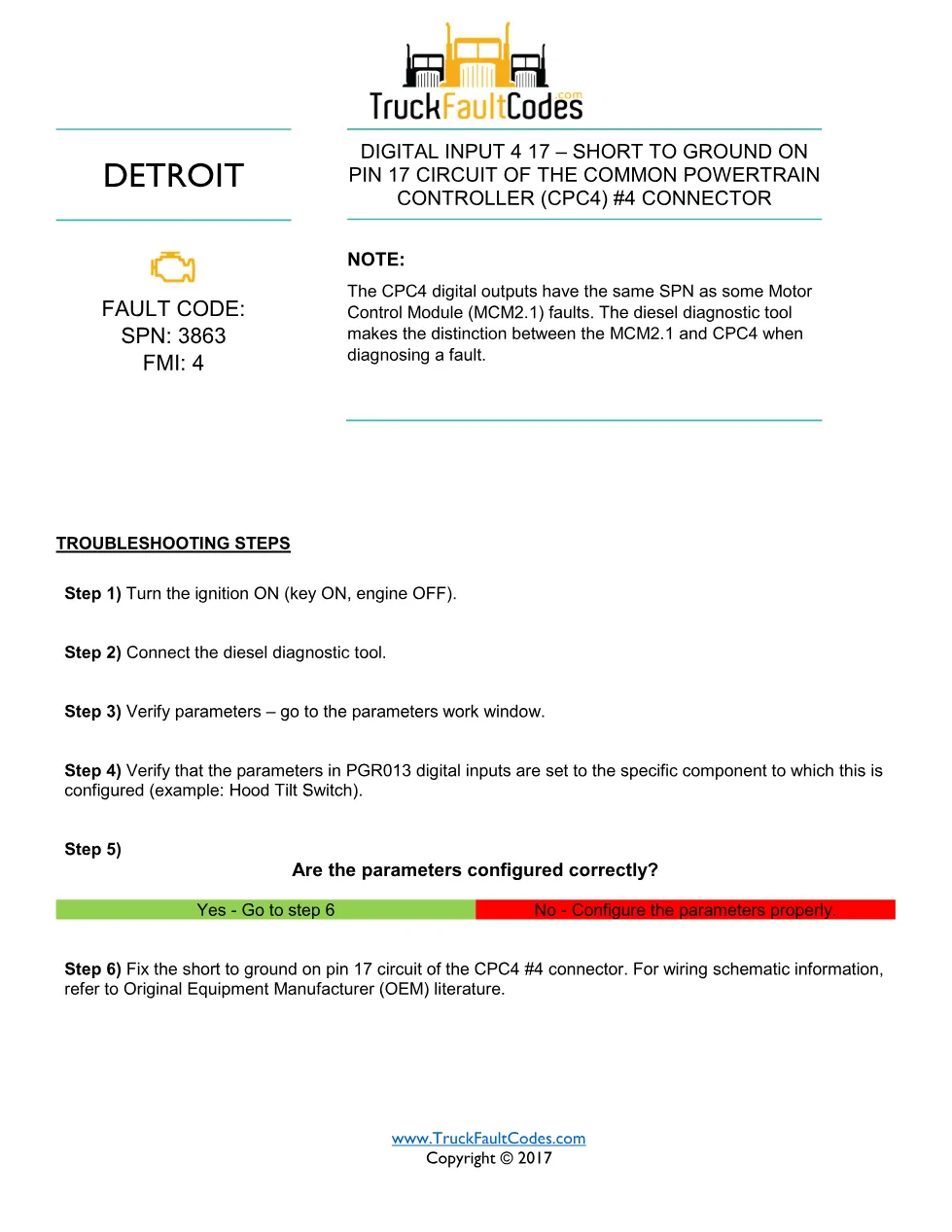 SPN 3863 FMI 4 — Detroit DD Series CPC4 Digital Input 4 17 Fault - page 1 is available after signing in