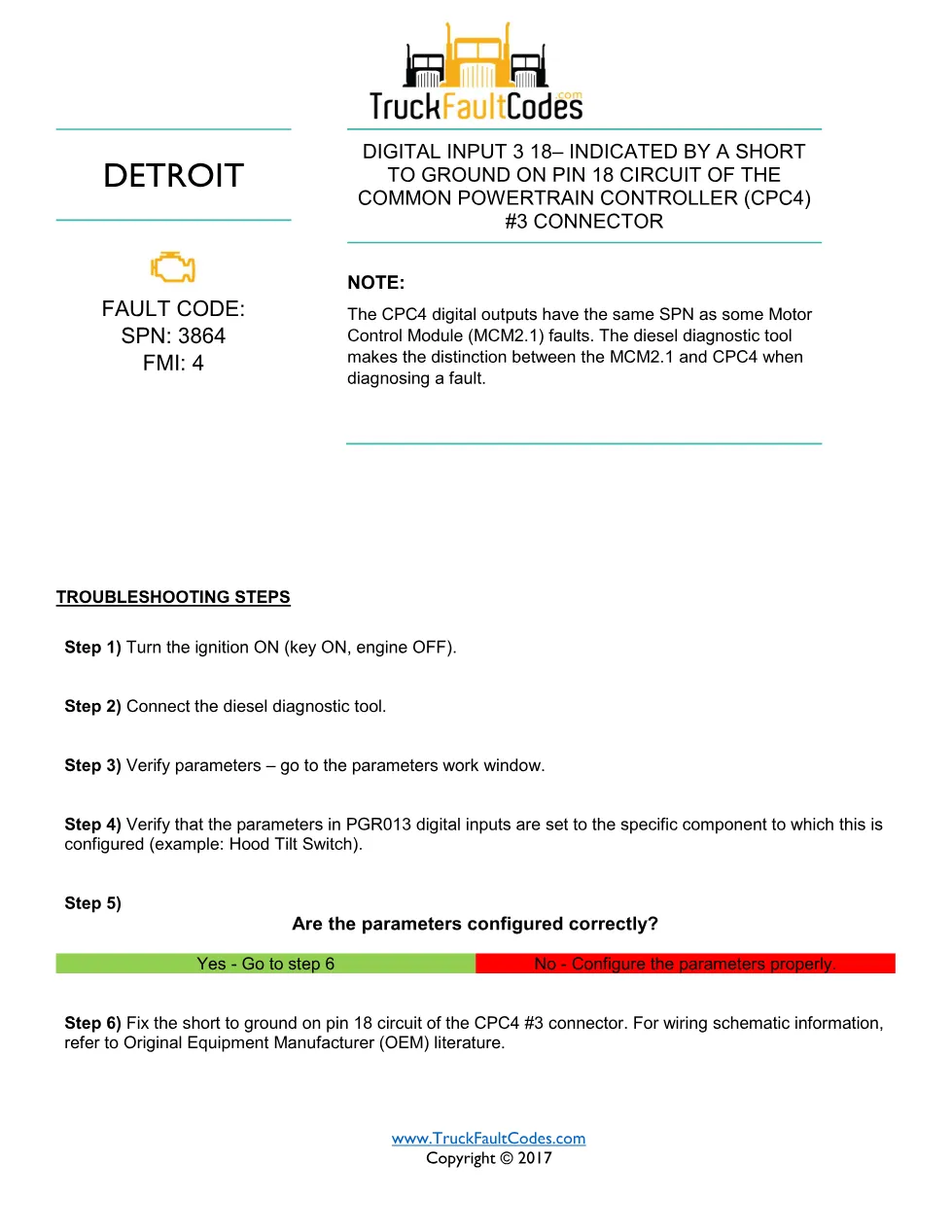 SPN 3864 FMI 4 — Detroit DD Series CPC4 Digital Input 3 18 Fault - page 1 is available after signing in