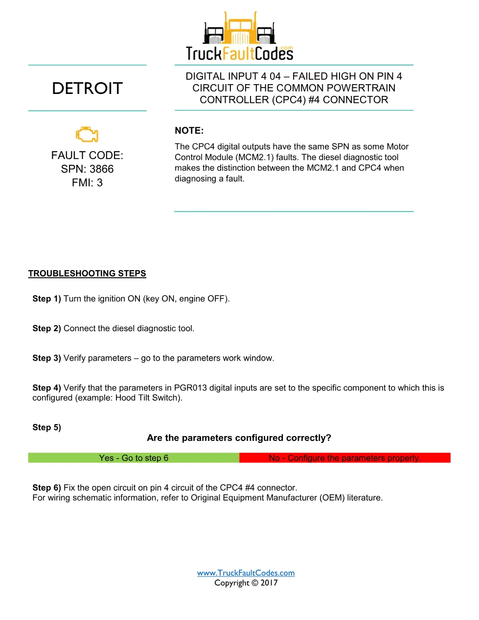 SPN 3866 FMI 3 — Detroit DD Series CPC4 Digital Input 4 04 Fault - page 1 is available after signing in