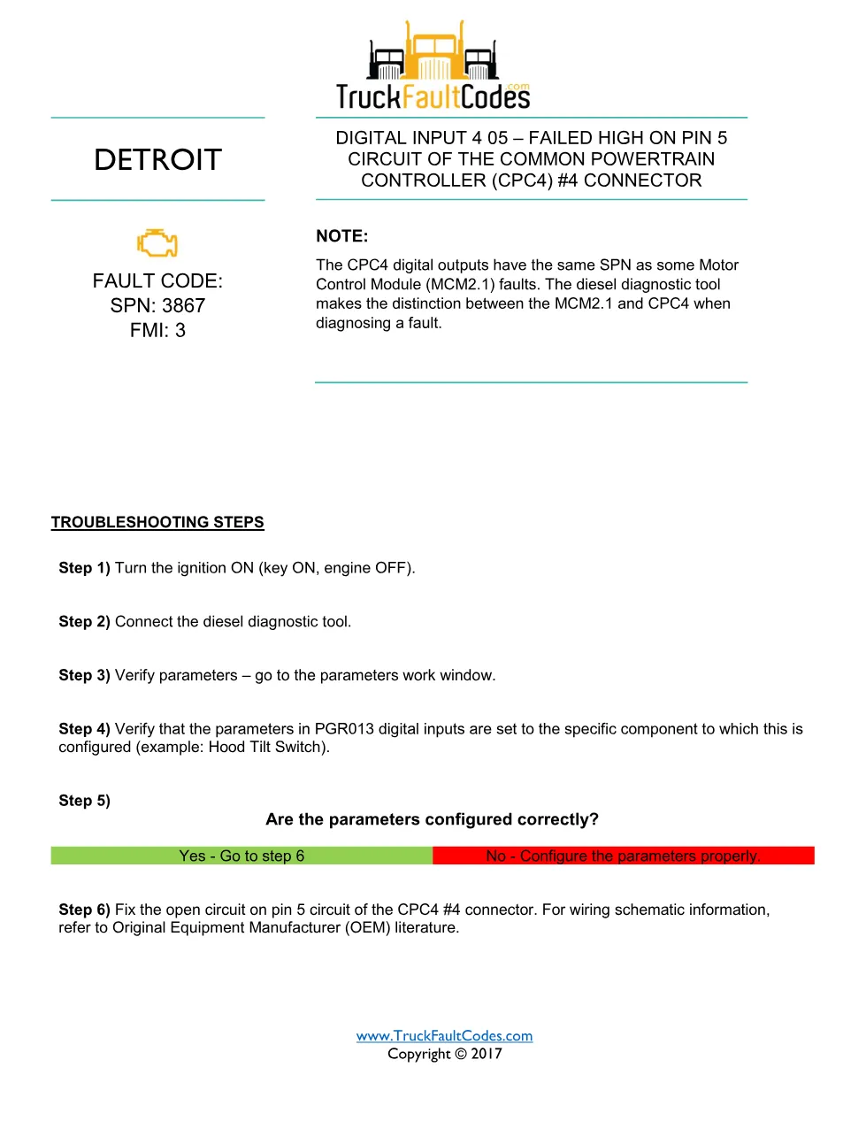 SPN 3867 FMI 3 — Detroit DD Series CPC4 Digital Input 4 05 Fault - page 1 is available after signing in