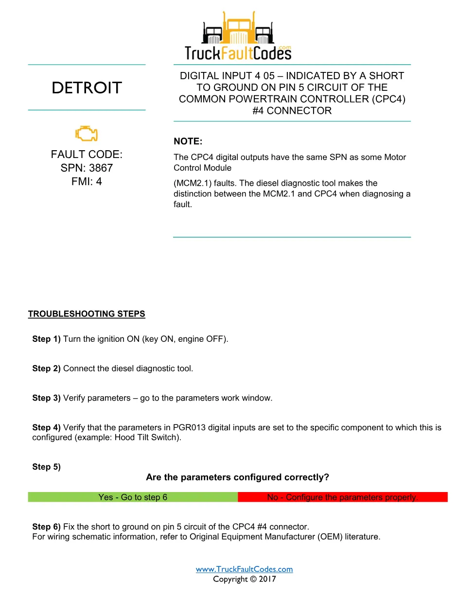 SPN 3867 FMI 4 — Detroit DD Series CPC4 Digital Input 4 05 Fault - page 1 is available after signing in