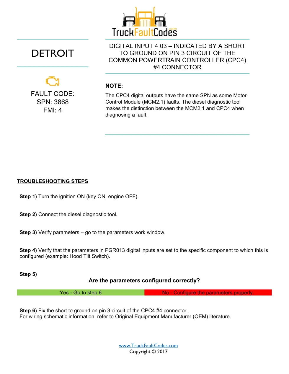SPN 3868 FMI 4 — Detroit DD Series CPC4 Digital Input 4 03 Fault - page 1 is available after signing in