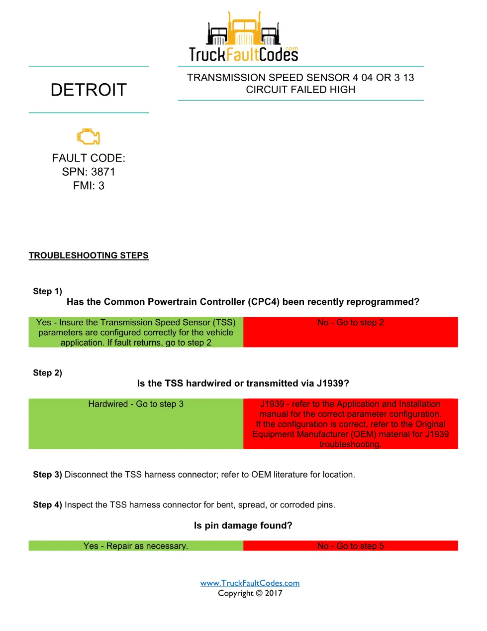 SPN 3871 FMI 3 — Detroit DD Series Transmission Speed Sensor - preview page 1 of 2