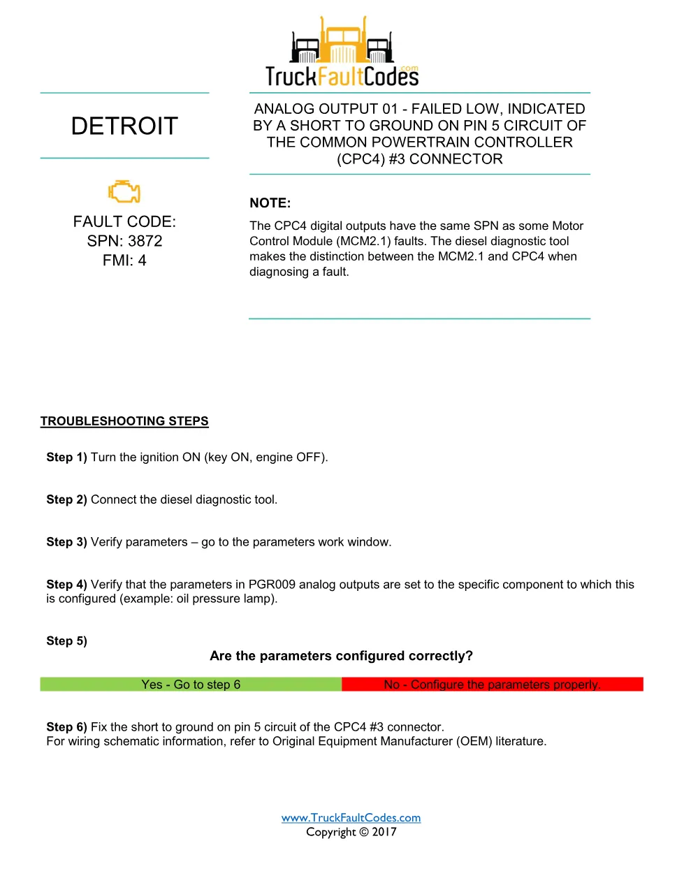 SPN 3872 FMI 4 — Detroit DD Series Analog Output 01 Failed Low - page 1 is available after signing in