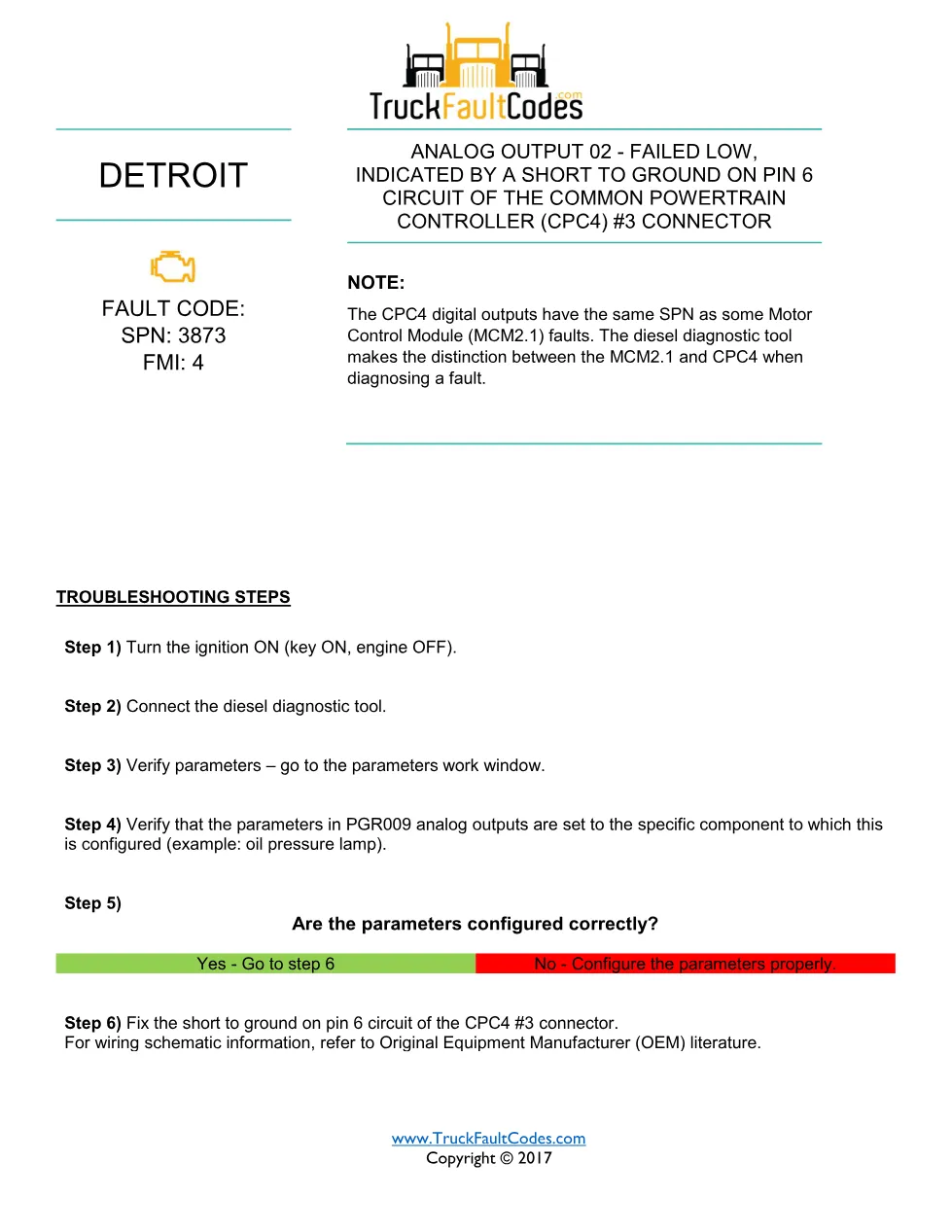 SPN 3873 FMI 4 — Detroit DD Series Analog Output 02 Failed Low - page 1 is available after signing in