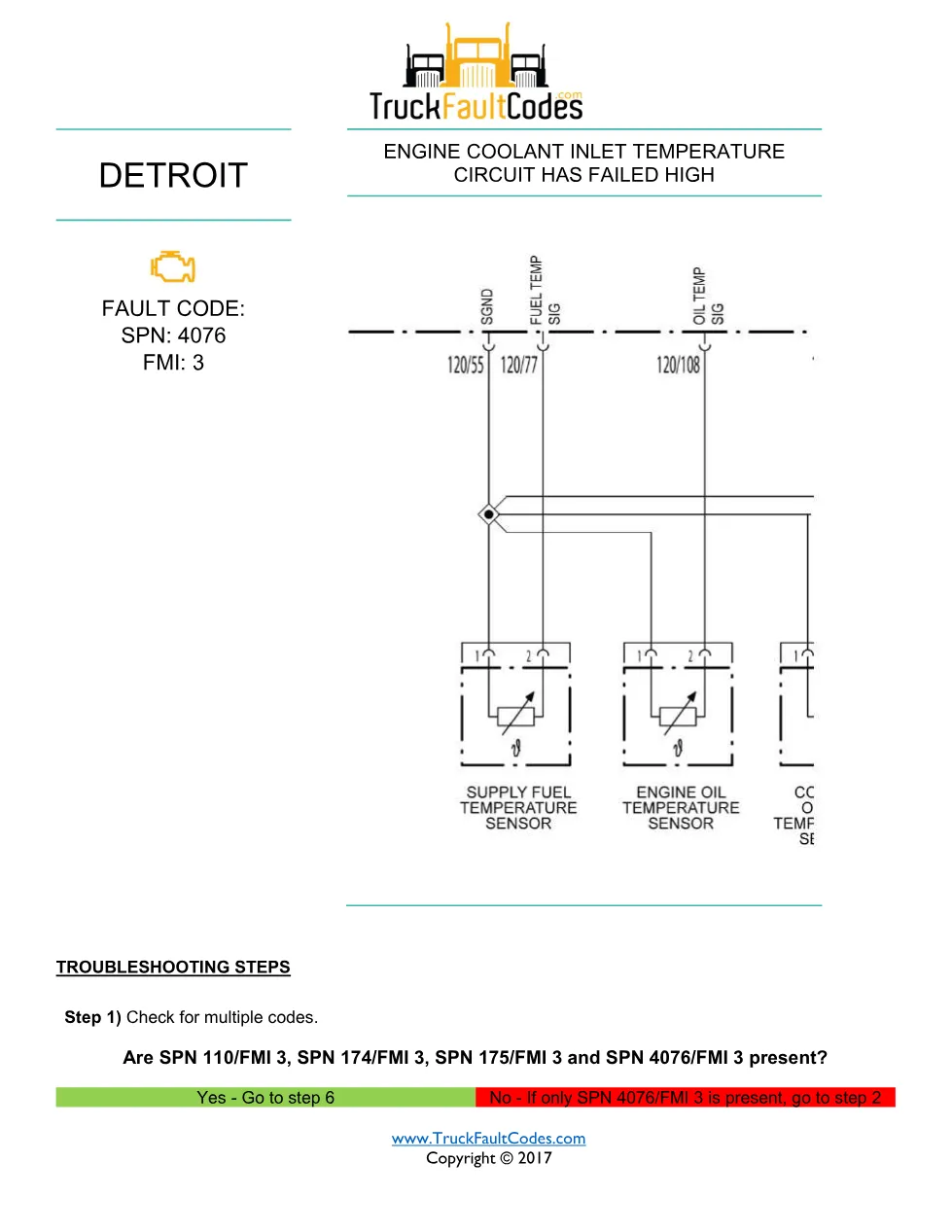 SPN 4076 FMI 3 — Detroit DD Series Engine Coolant Inlet – 2 pages - preview page 1 of 2