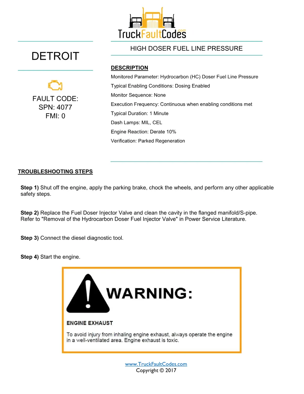 SPN 4077 FMI 0 — Detroit DD Series High Doser Fuel Line Pressure - preview page 1 of 2