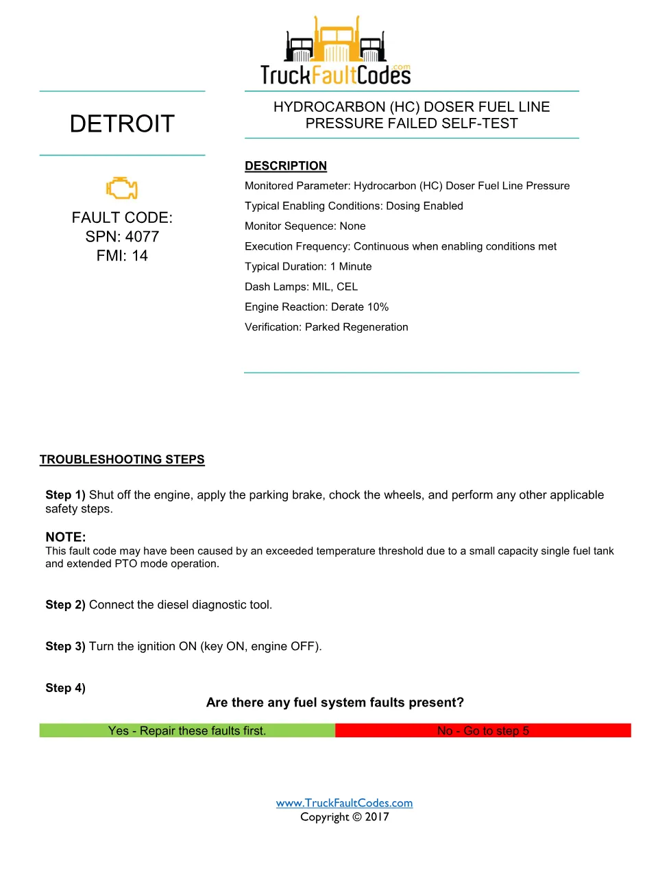 SPN 4077 FMI 14 — Detroit DD Series Hydrocarbon Doser Fuel Line - preview page 1 of 2