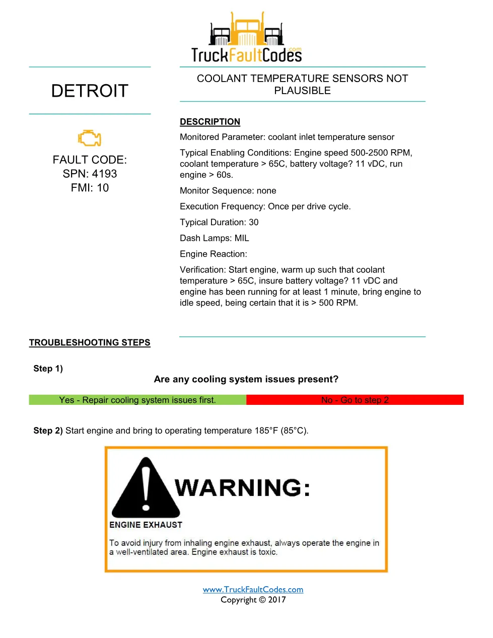 SPN 4193 FMI 10 — Detroit DD Series Coolant Temperature Sensors - preview page 1 of 2