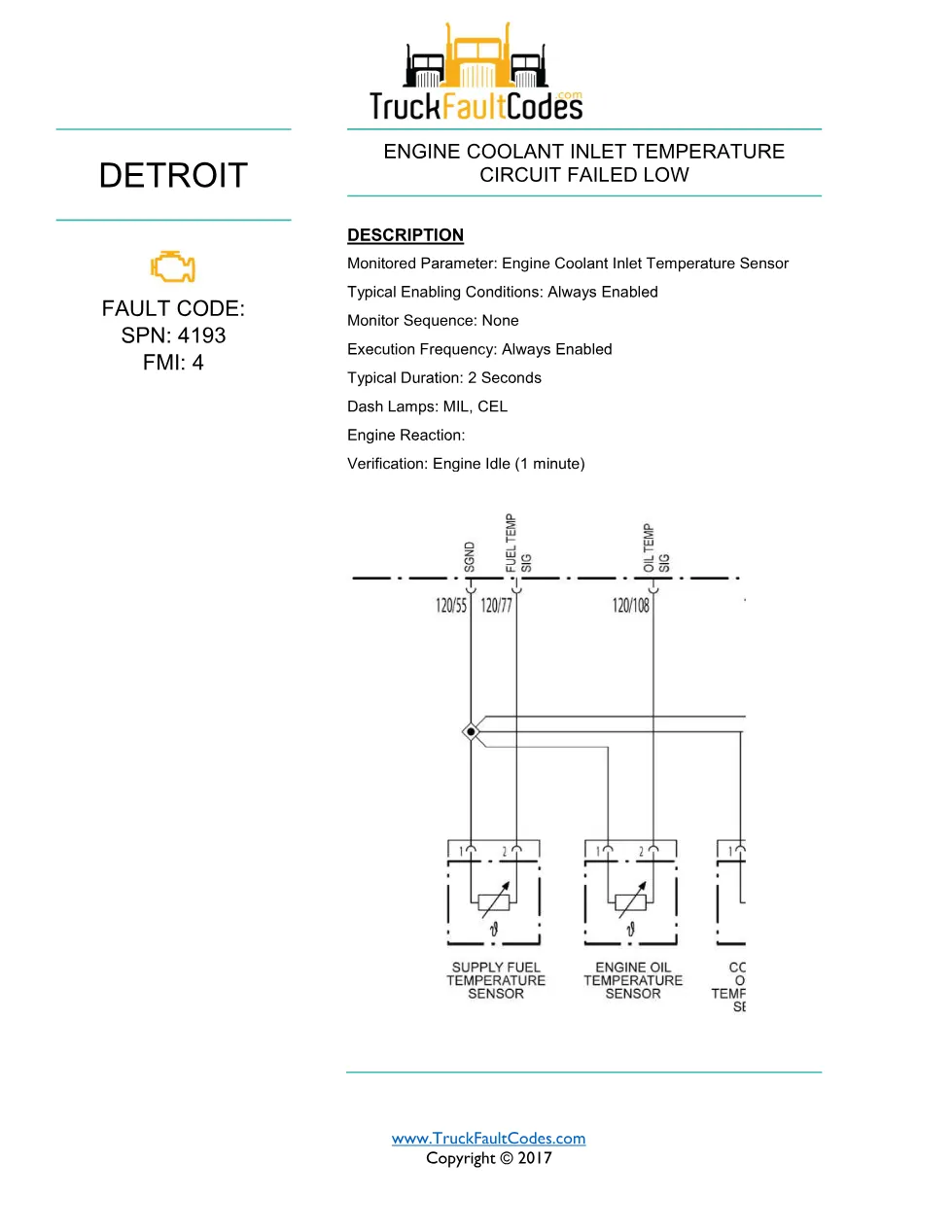 SPN 4193 FMI 4 — Detroit DD Series Engine Coolant Inlet – 2 pages - preview page 1 of 2