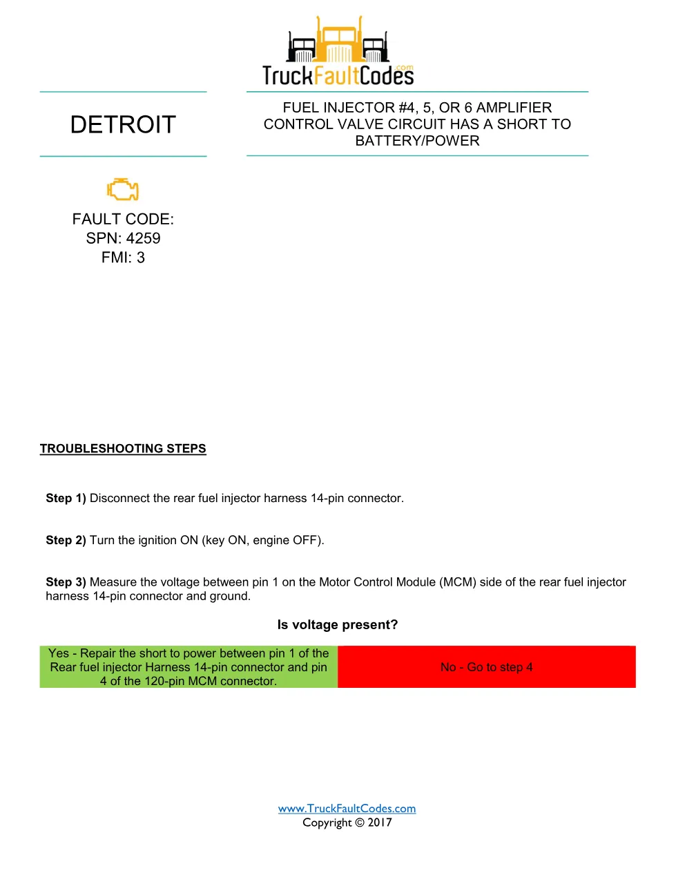 SPN 4259 FMI 3 — Detroit Fuel Injector 4-6 Amplifier Control - preview page 1 of 2