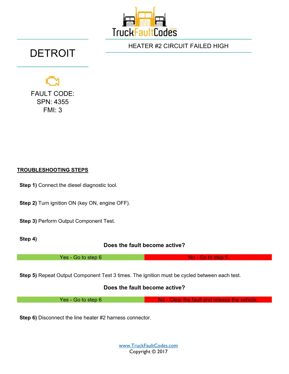 SPN 4355 FMI 3 — Detroit DD Series Line Heater 2 Circuit Failed - preview page 1 of 2