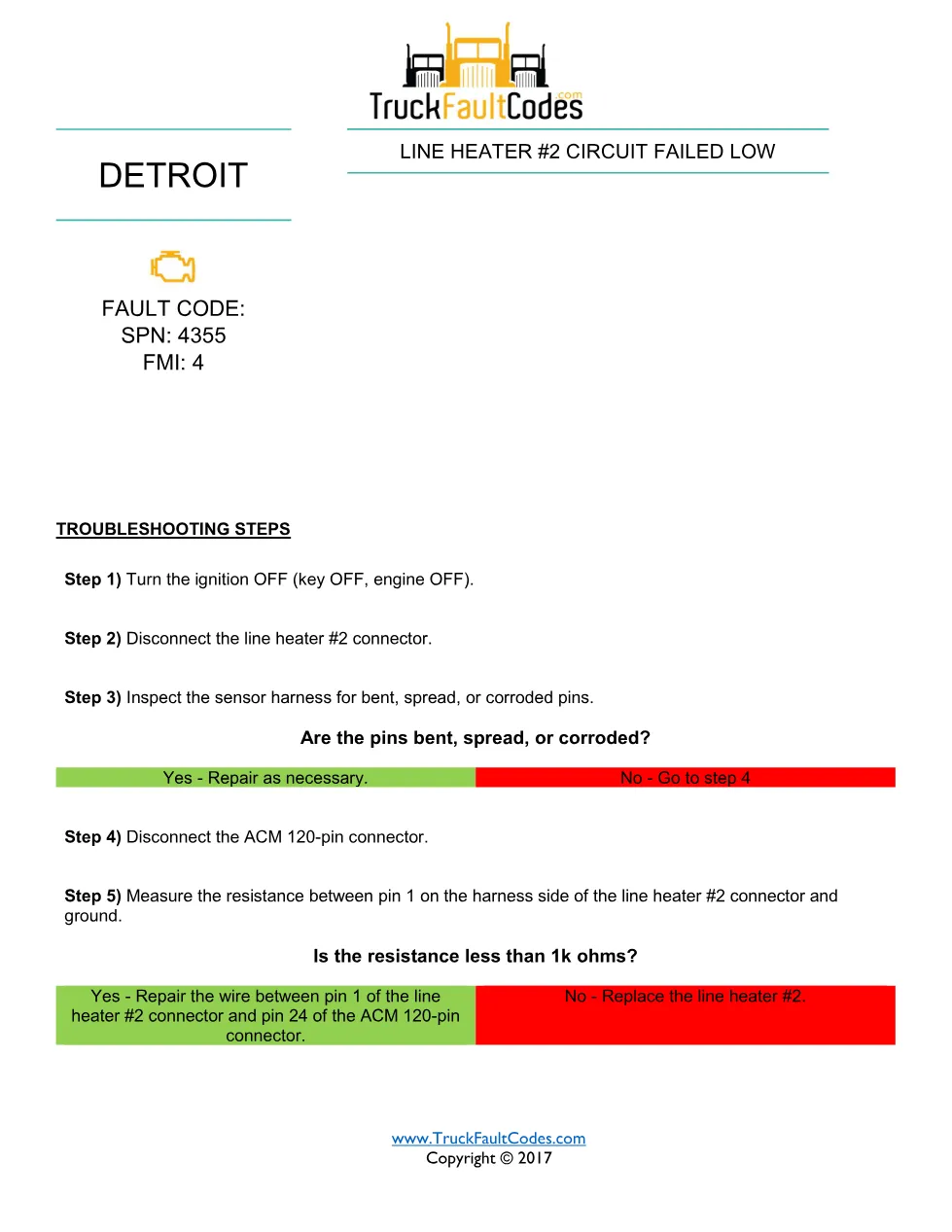SPN 4355 FMI 4 — Detroit DD Series Line Heater 2 Circuit Failed - page 1 is available after signing in