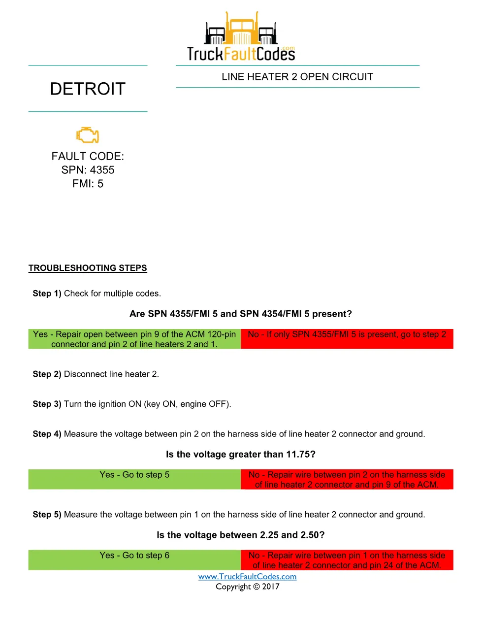 SPN 4355 FMI 5 — Detroit DD Series Line Heater 2 Open Circuit - preview page 1 of 2