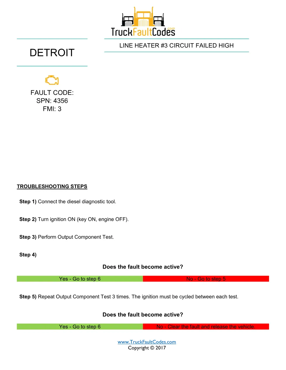 SPN 4356 FMI 3 — Detroit DD Series Line Heater 3 Circuit Failed - preview page 1 of 2