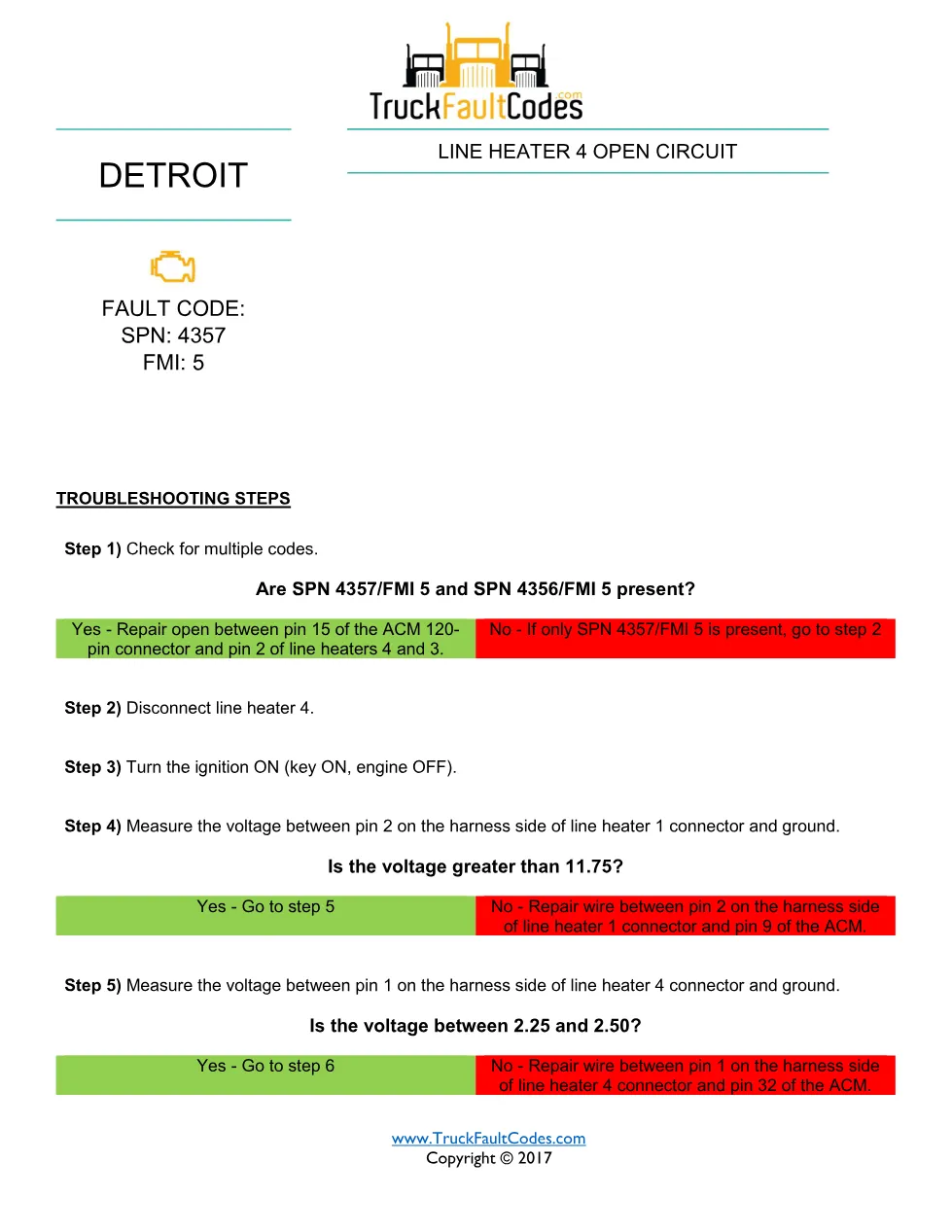 SPN 4357 FMI 5 — Detroit DD Series Line Heater 4 Open Circuit - preview page 1 of 2