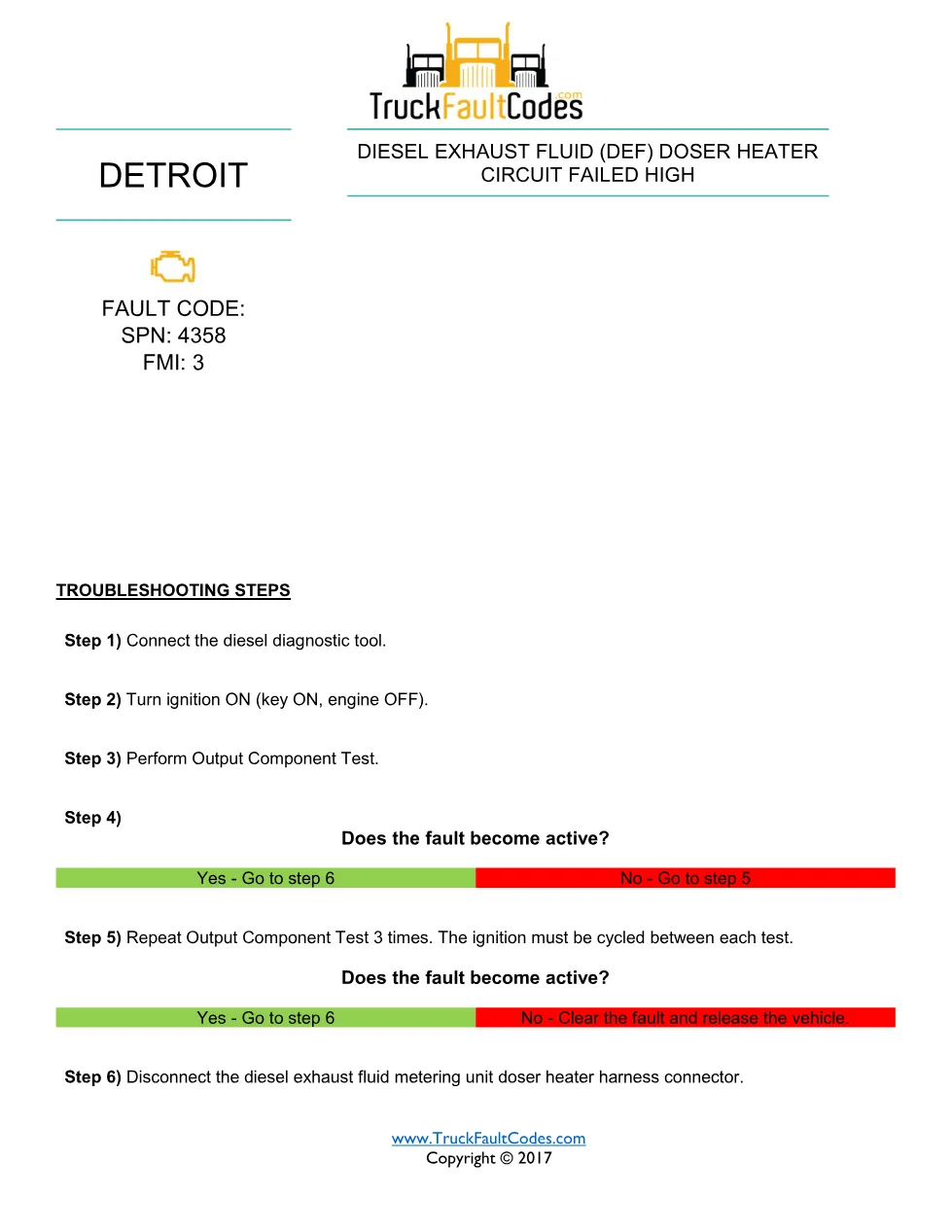 SPN 4358 FMI 3 — Detroit DD Series DEF Metering Unit Doser Heater - preview page 1 of 2