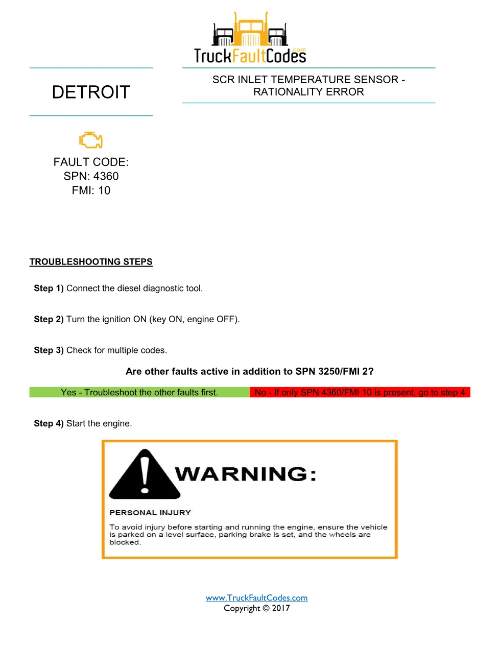 SPN 4360 FMI 10 — Detroit DD Series SCR inlet temp sensor – Guide - preview page 1 of 3