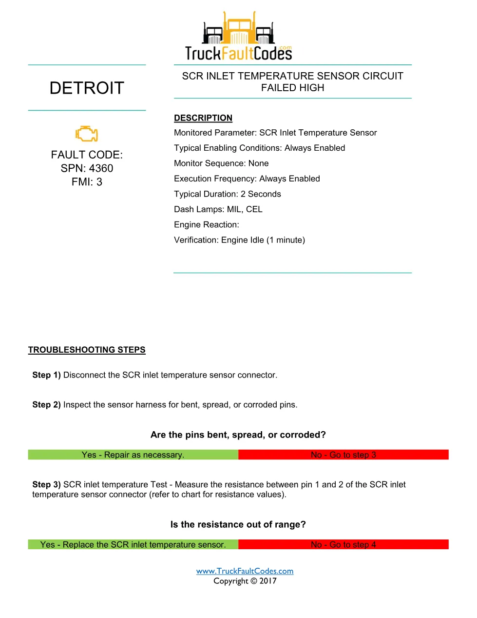 SPN 4360 FMI 3 — Detroit DD Series SCR inlet temp sensor circuit - preview page 1 of 2