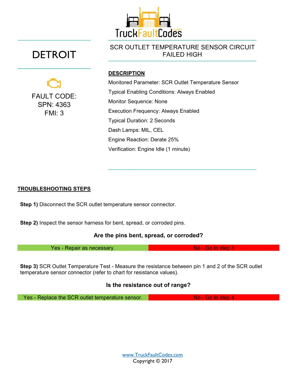 SPN 4363 FMI 3 — Detroit DD Series SCR outlet temp sensor circuit - preview page 1 of 2