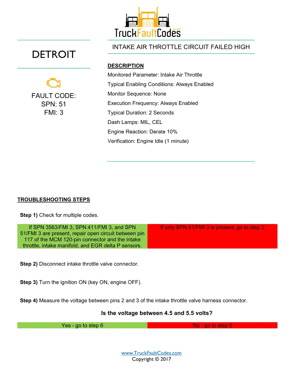 SPN 51 FMI 3 – Detroit DD Series Intake Air Throttle Circuit - preview page 1 of 2
