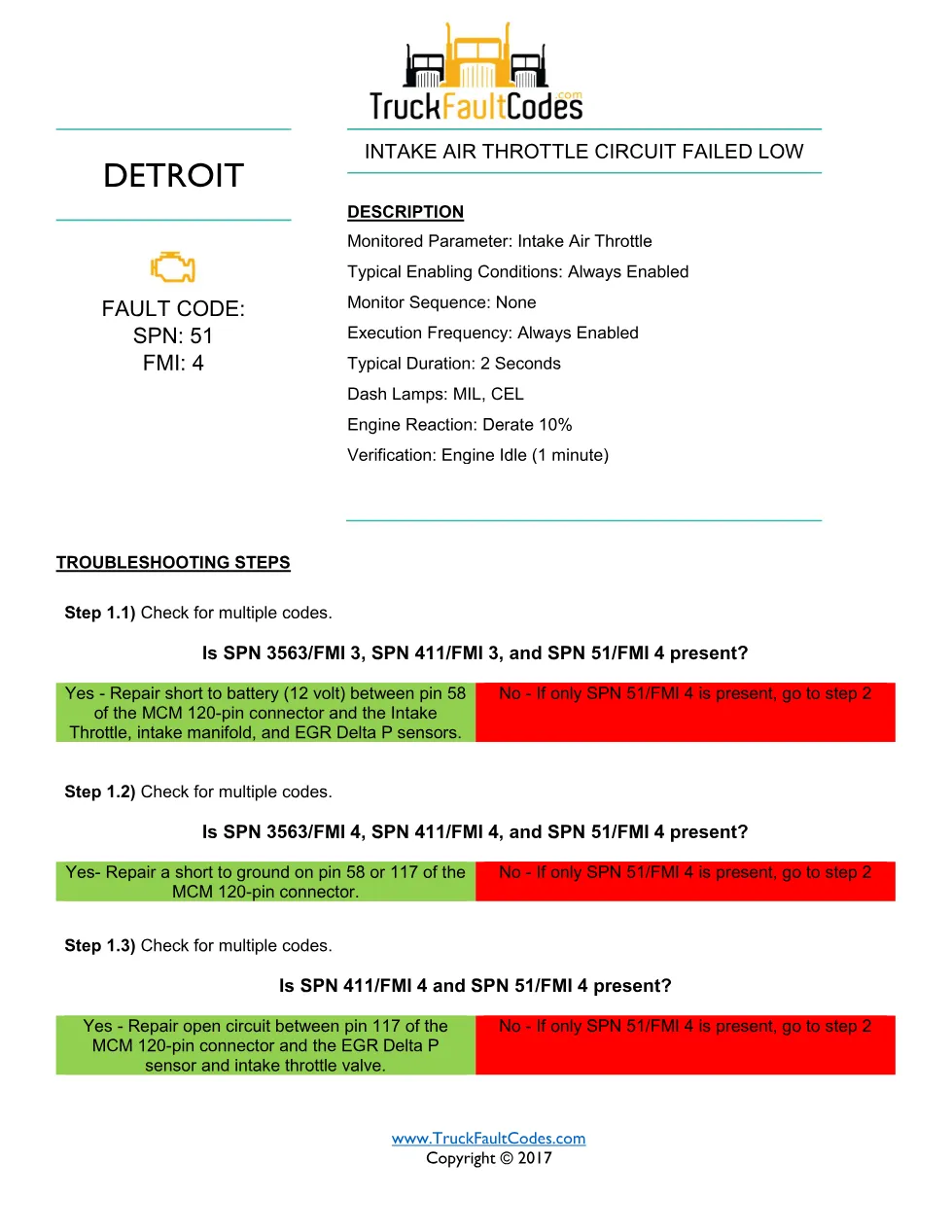 SPN 51 FMI 4 – Detroit DD Series Intake Air Throttle Circuit - preview page 1 of 2
