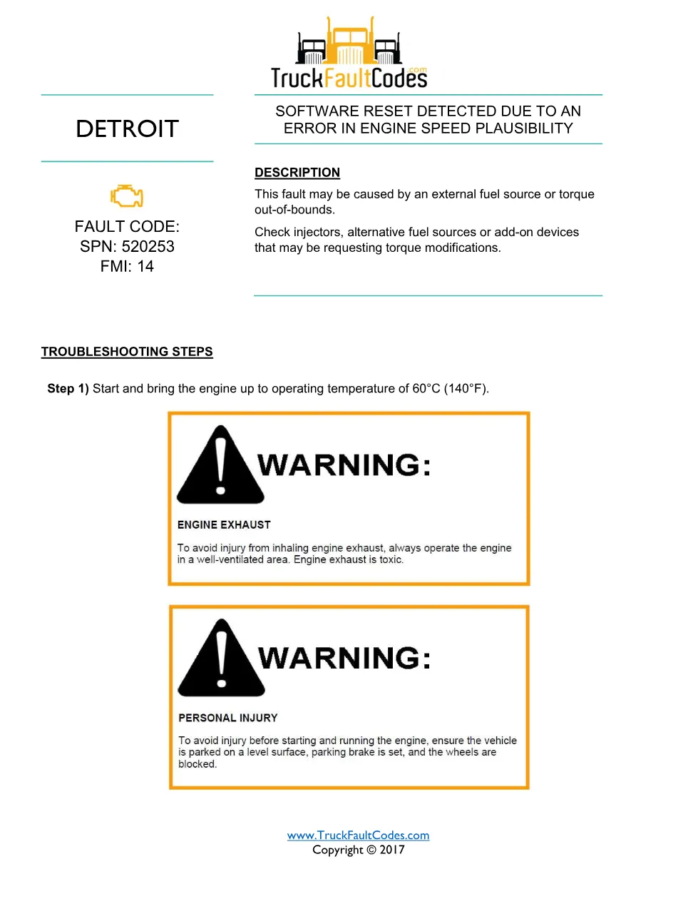 SPN 520253 FMI 14 — Detroit Software Reset Engine Speed – Service - preview page 1 of 2