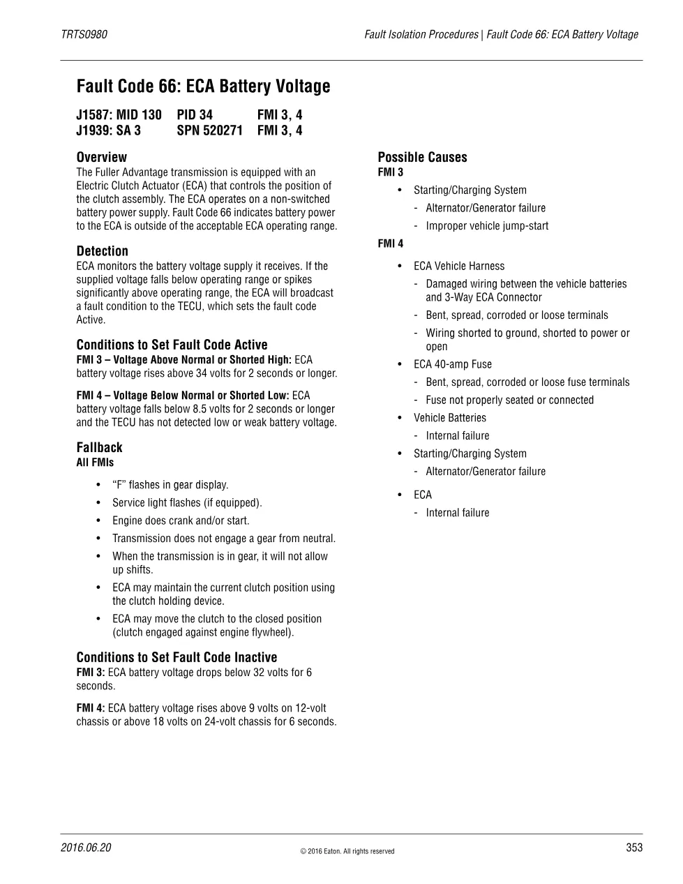 SPN 520271 ECA Voltage — Eaton Fuller Advantage Fault Code 66 - preview page 1 of 3