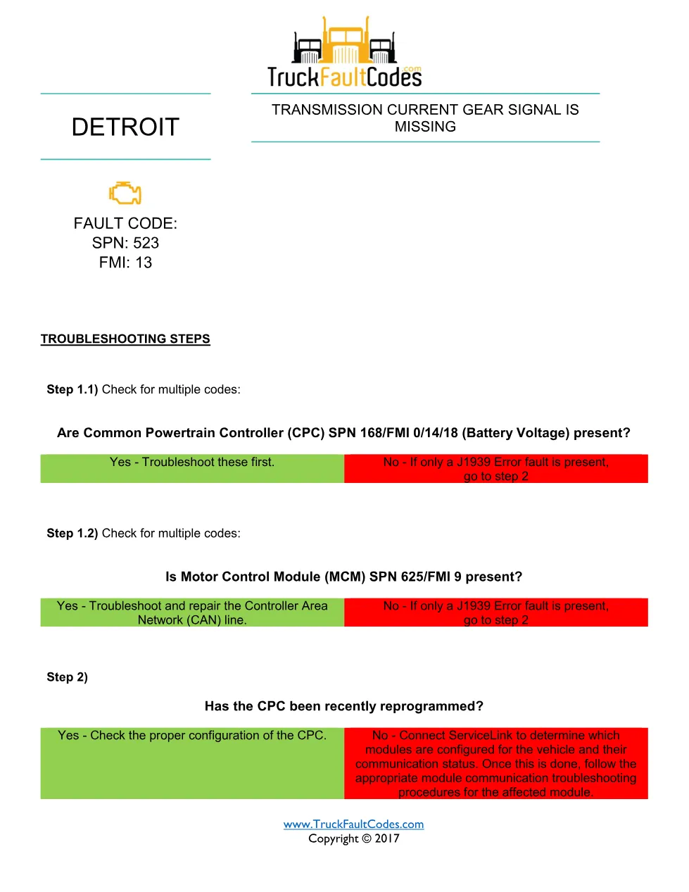 SPN 523 FMI 13 — Detroit DD Series Fault Code (transmission - page 1 is available after signing in