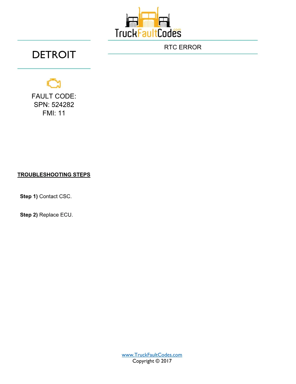 SPN 524282 FMI 11 — Detroit DD Series RTC Error Fault Code (PDF, - page 1 is available after signing in