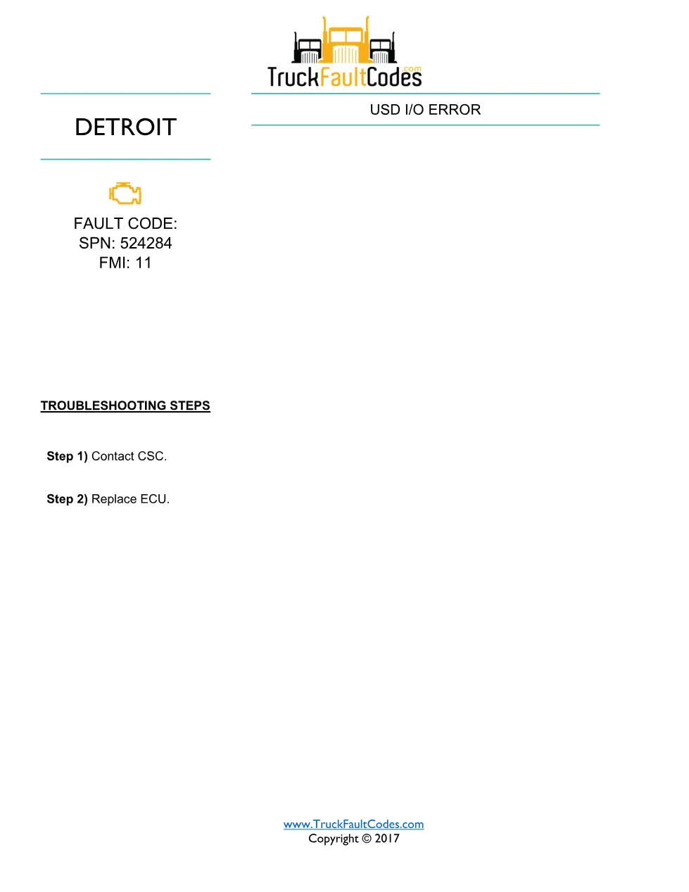 SPN 524284 FMI 11 — Detroit DD Series USD I/O Error Fault Code - page 1 is available after signing in