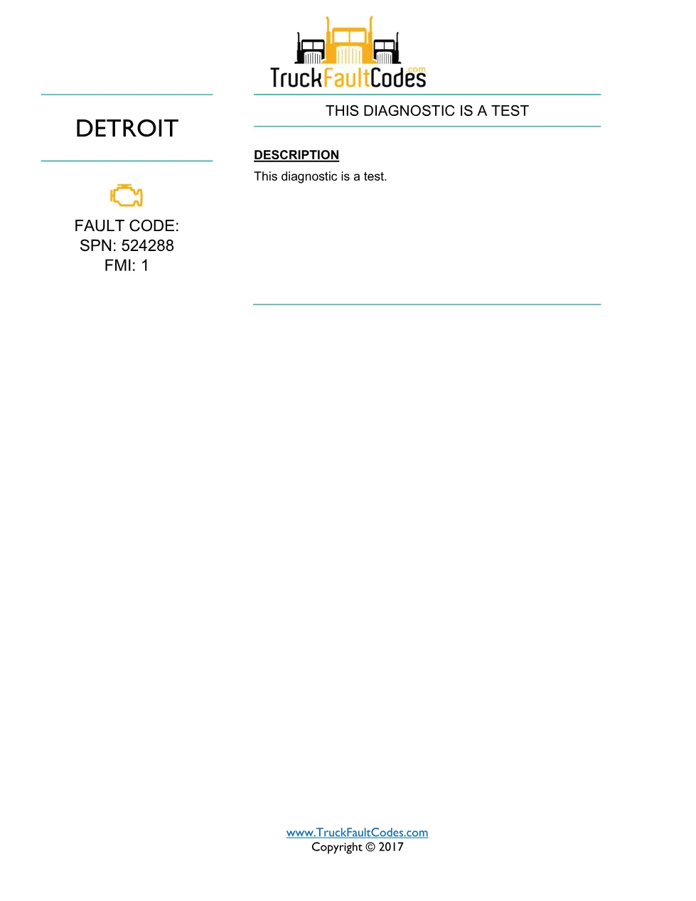 SPN 524288 FMI 1 — Detroit DD Series Diagnostic Test Code – Guide - page 1 is available after signing in