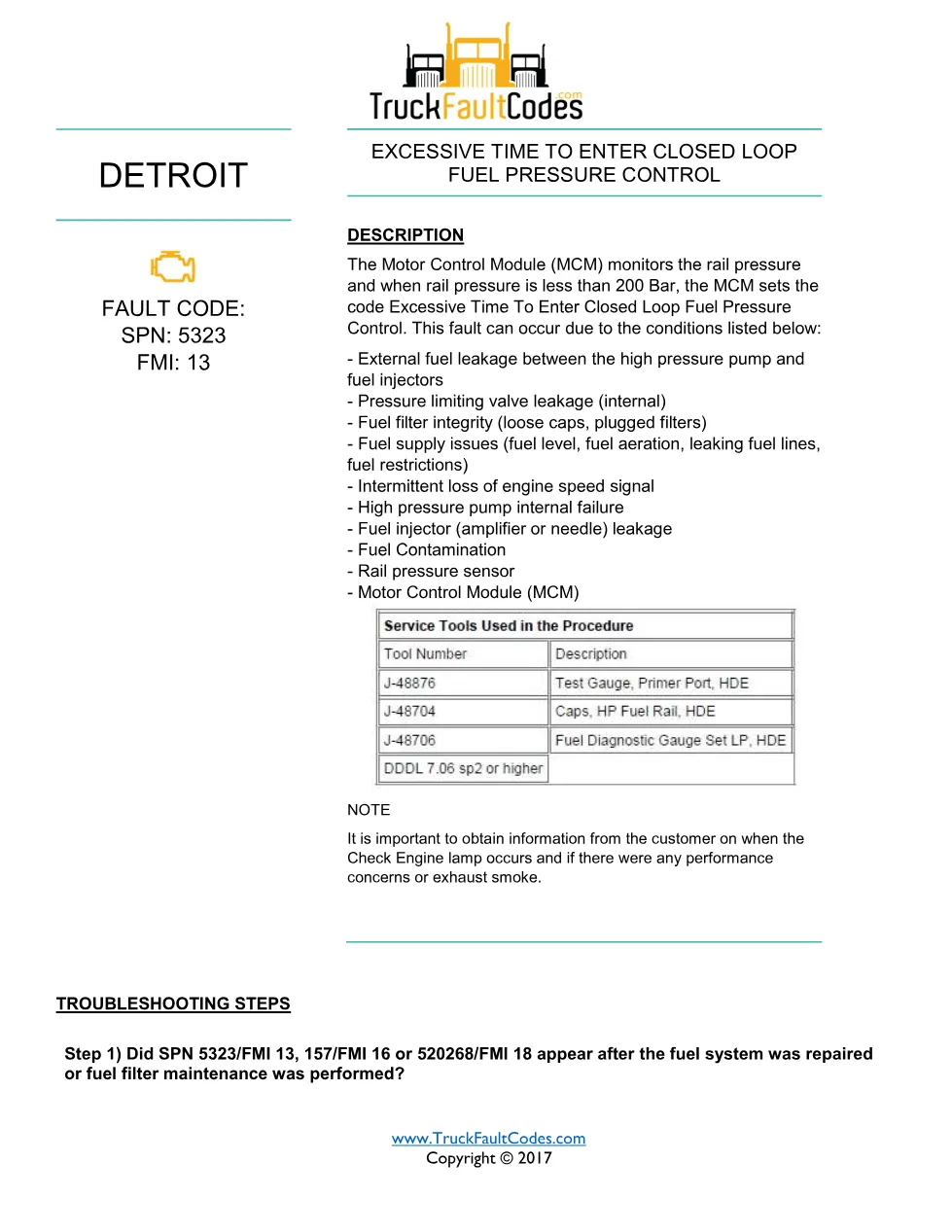 SPN 5323 FMI 13 – Detroit DD Excessive Time To Enter Closed Loop - preview page 1 of 6