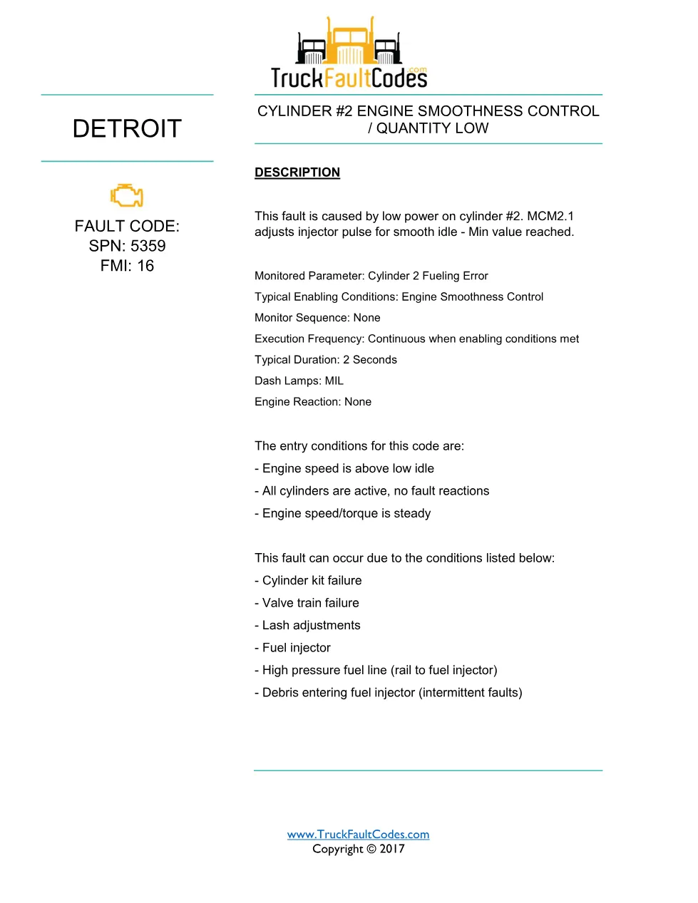 SPN 5359 FMI 16 – Detroit DD Cylinder #2 Smoothness Fault – PDF, - preview page 1 of 3