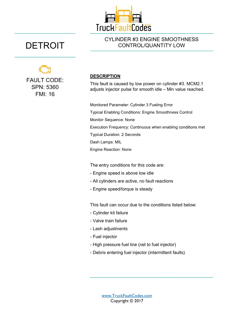 SPN 5360 FMI 16 – Detroit DD Cylinder #3 Smoothness Fault – PDF, - preview page 1 of 3