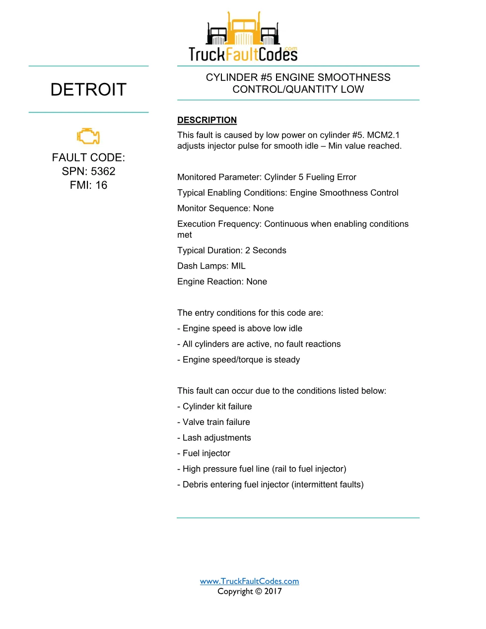 SPN 5362 FMI 16 — Detroit DD Series Cylinder #5 Smoothness - preview page 1 of 3