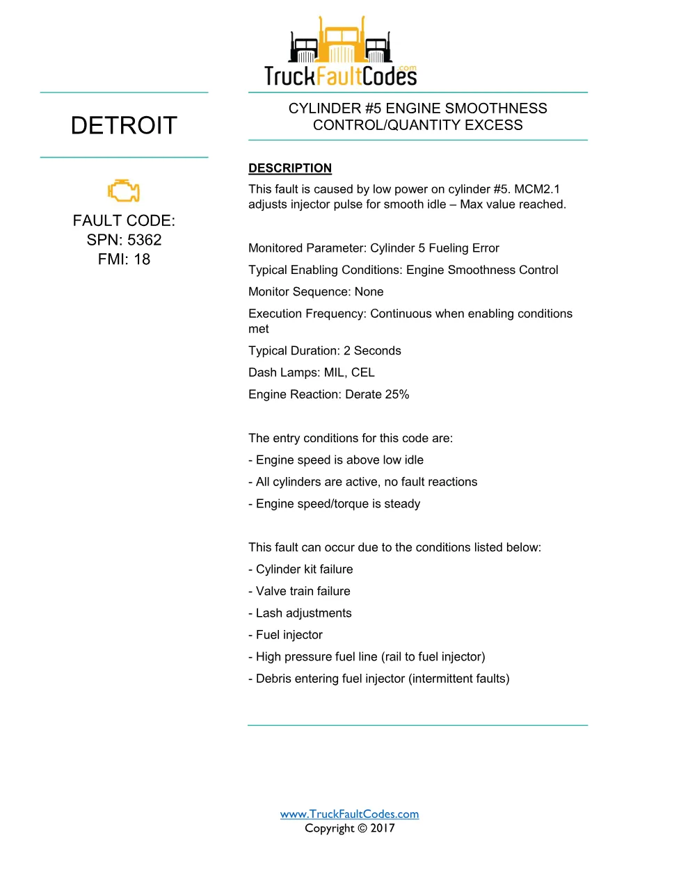 SPN 5362 FMI 18 — Detroit DD Series Cylinder #5 Smoothness - preview page 1 of 3