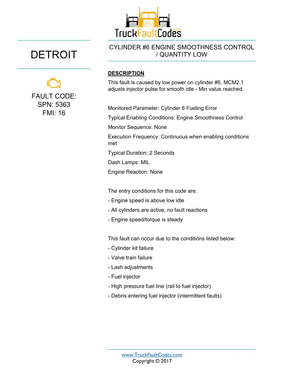 SPN 5363 FMI 16 — Detroit DD Series Cylinder #6 Smoothness - preview page 1 of 3