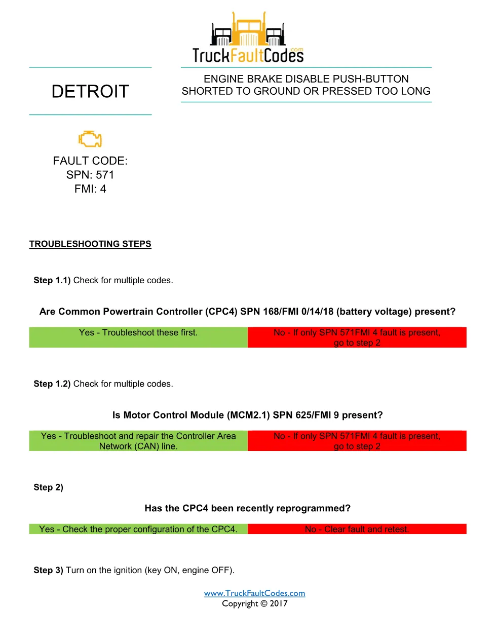 SPN 571 FMI 4 — Detroit DD Series Fault Code (engine brake - preview page 1 of 2