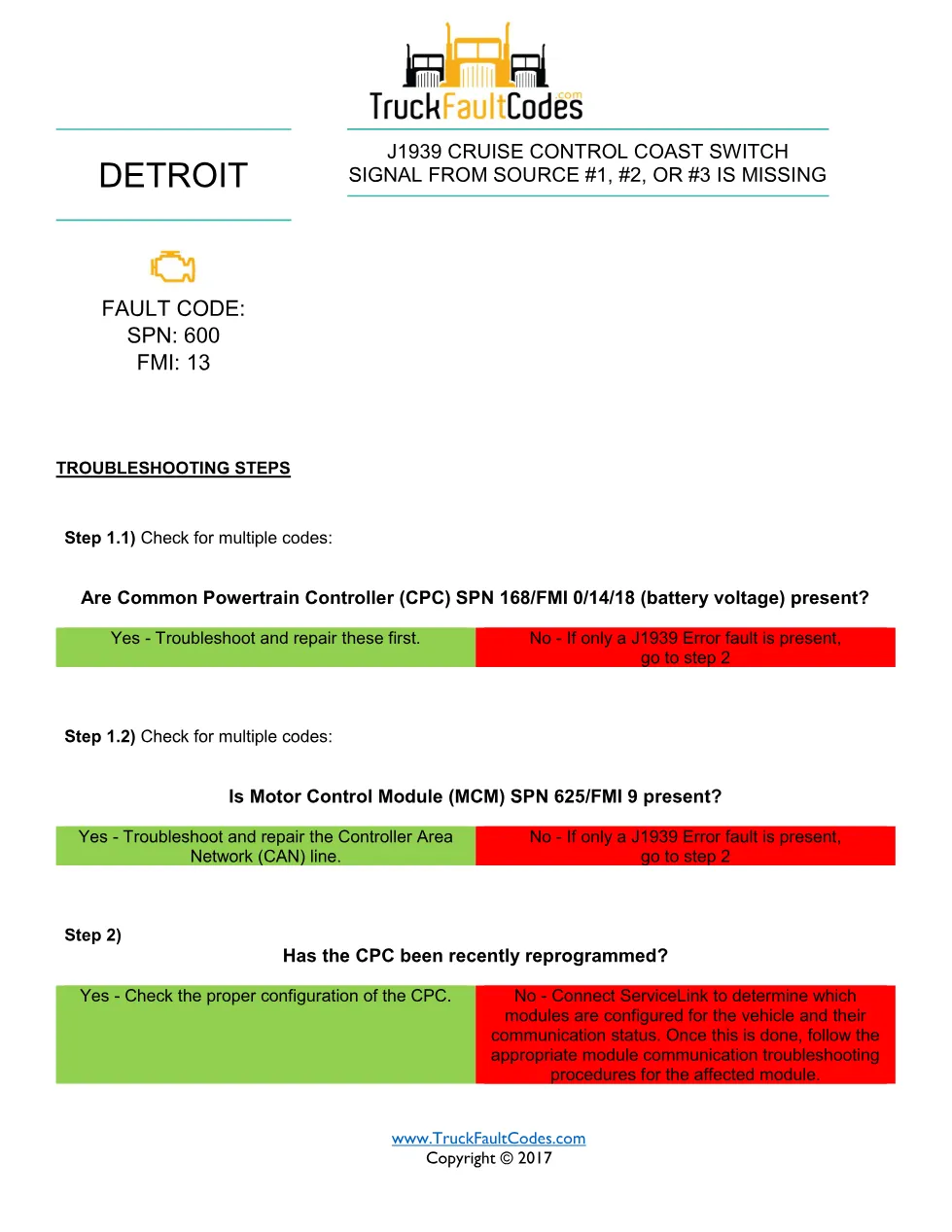 SPN 600 FMI 13 — Detroit DD Series Cruise Coast Switch Missing - page 1 is available after signing in