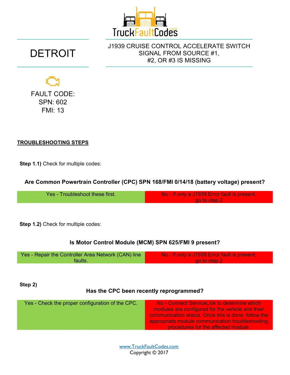 SPN 602 FMI 13 — Detroit DD Series Cruise Accelerate Switch - preview page 1 of 2