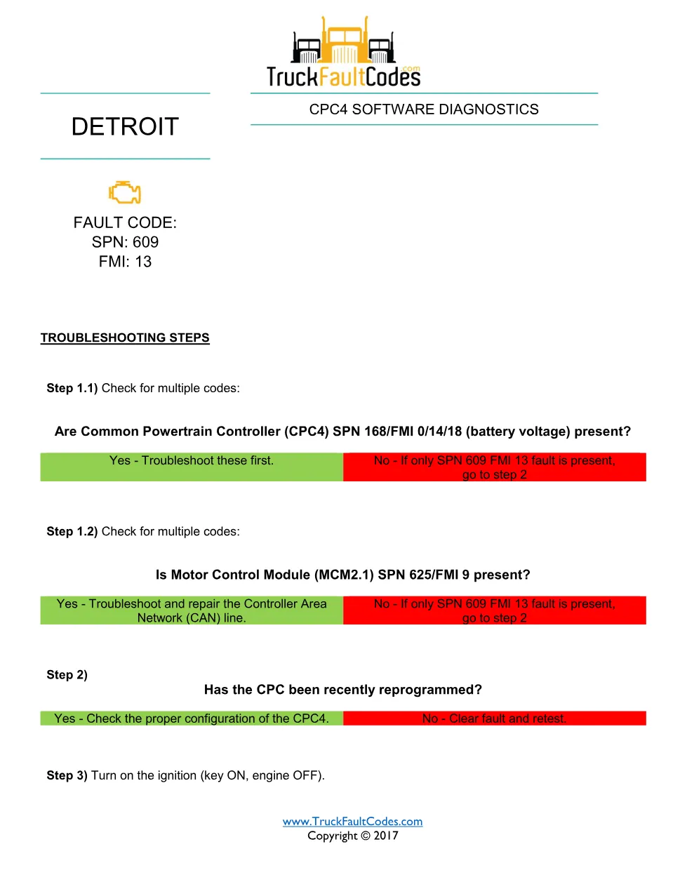 SPN 609 FMI 13 — Detroit DD Series CPC4 Software Diagnostics - preview page 1 of 2