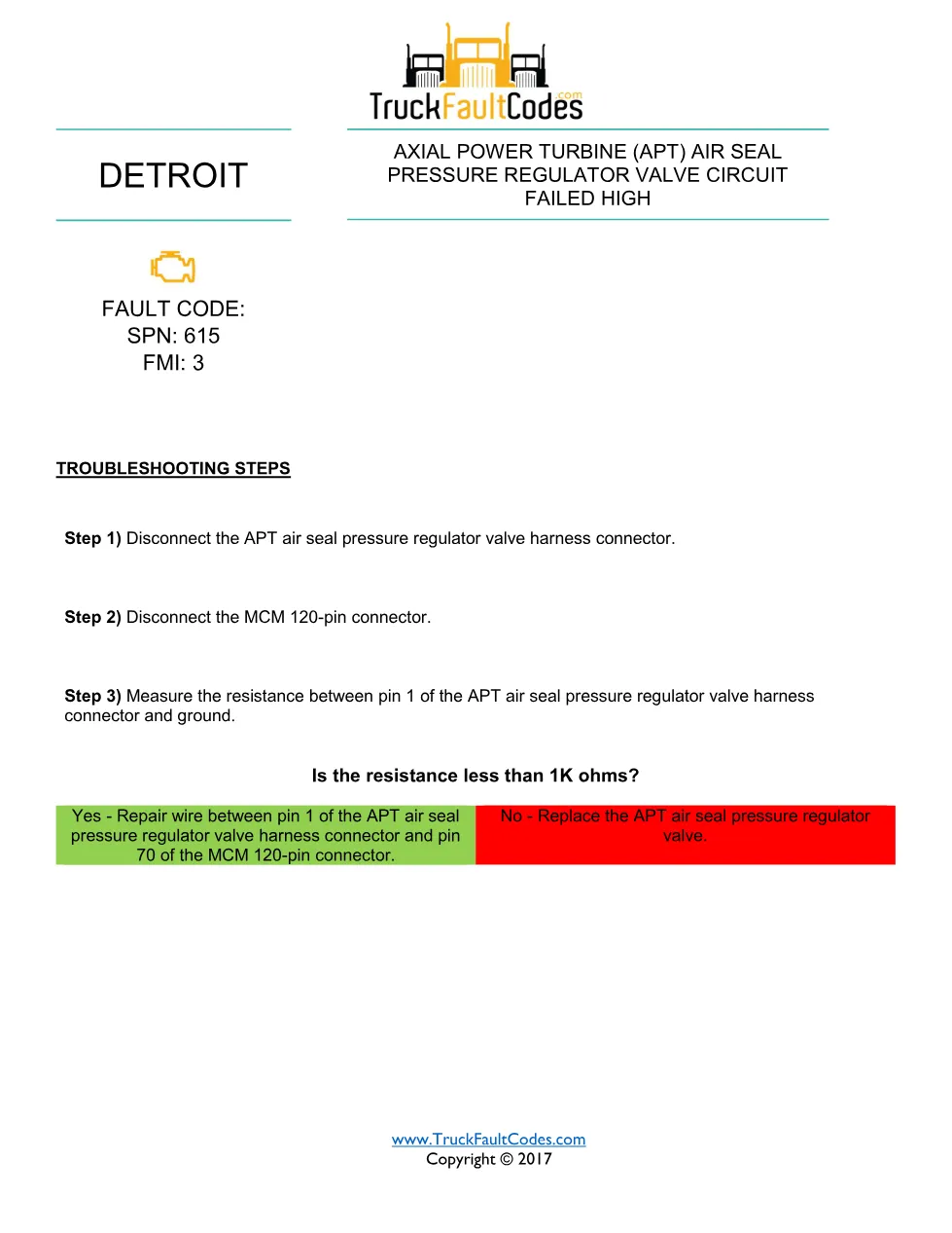 SPN 615 FMI 3 — Detroit DD Series APT Air Seal Valve Circuit High - page 1 is available after signing in