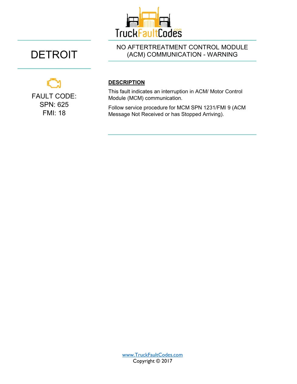 SPN 625 FMI 18 – Detroit DD Series No Aftertreatment Control - page 1 is available after signing in