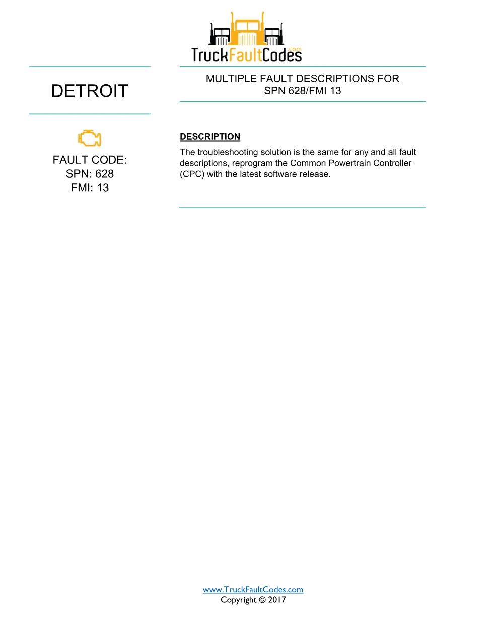 SPN 628 FMI 13 – Detroit DD Series Multiple Fault Descriptions - page 1 is available after signing in