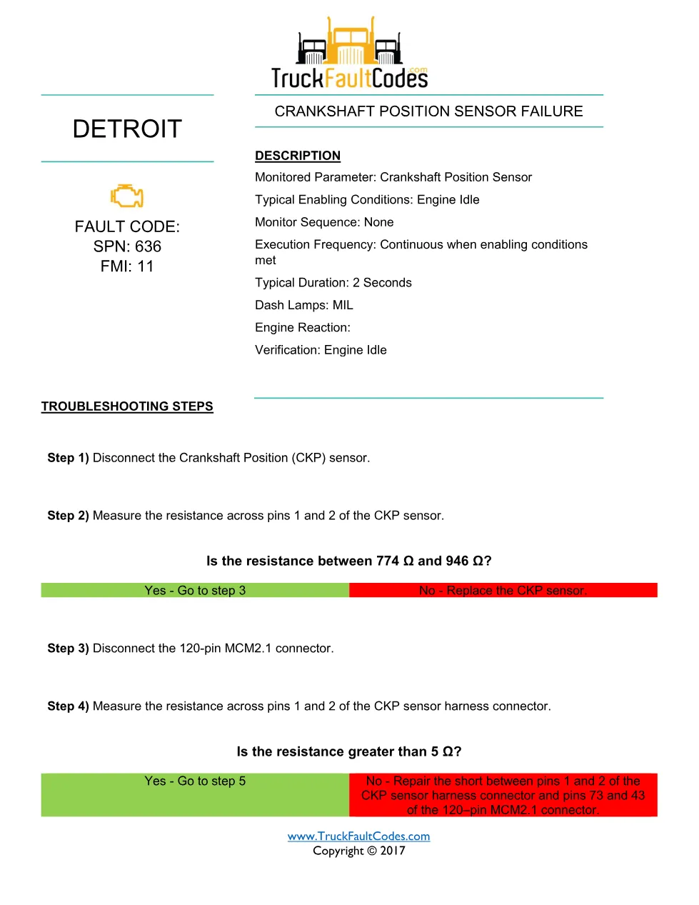 SPN 636 FMI 11 – Detroit DD Series Crankshaft Position Sensor - preview page 1 of 2
