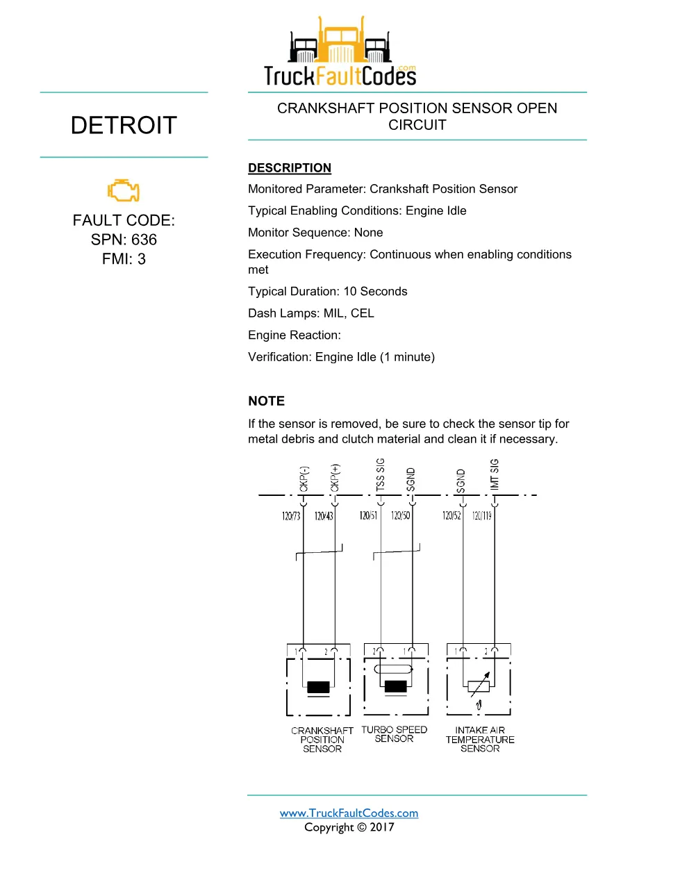 SPN 636 FMI 3 – Detroit DD Series Crankshaft Position Sensor Open - preview page 1 of 3