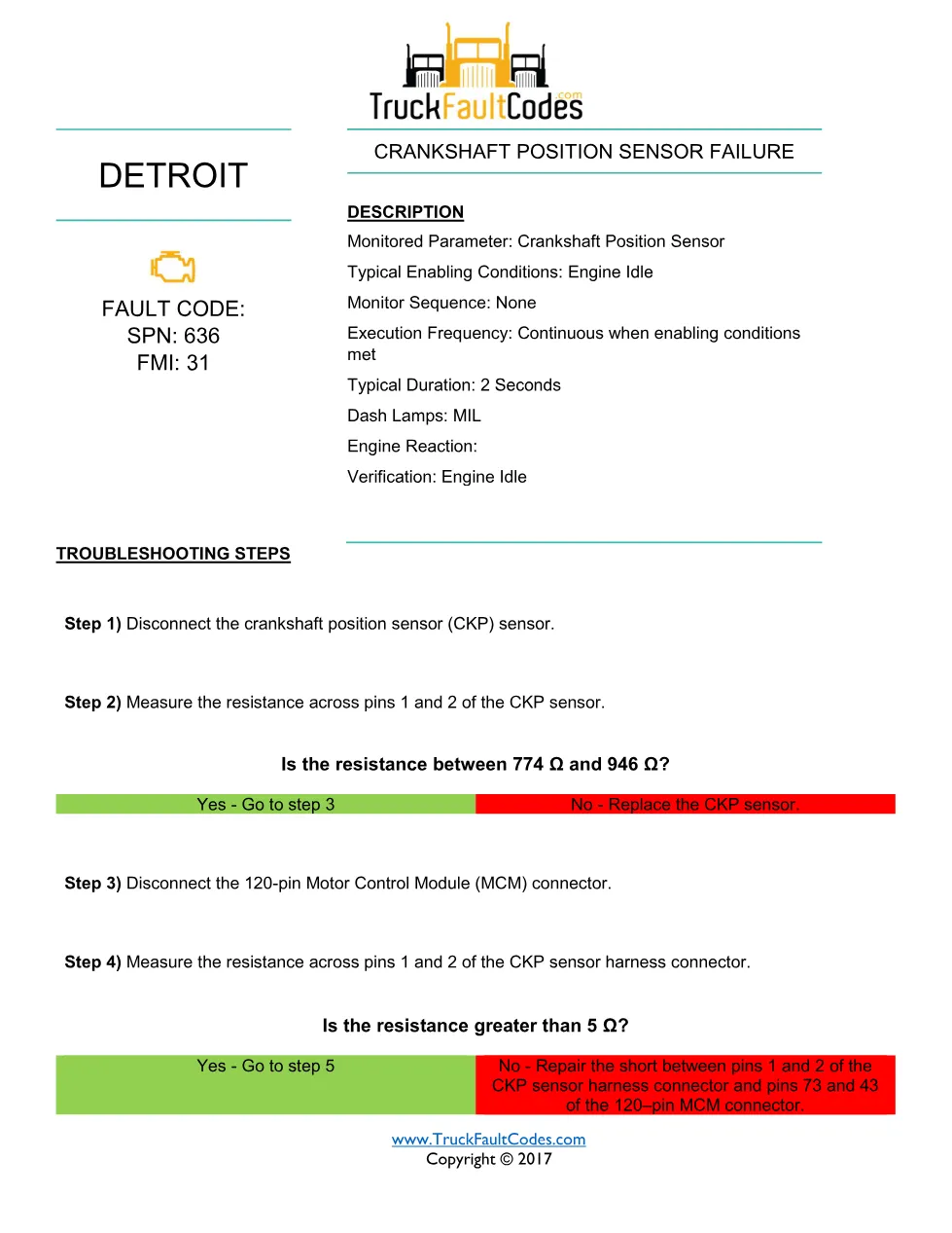 SPN 636 FMI 31 – Detroit DD Series Crankshaft Position Sensor - preview page 1 of 2