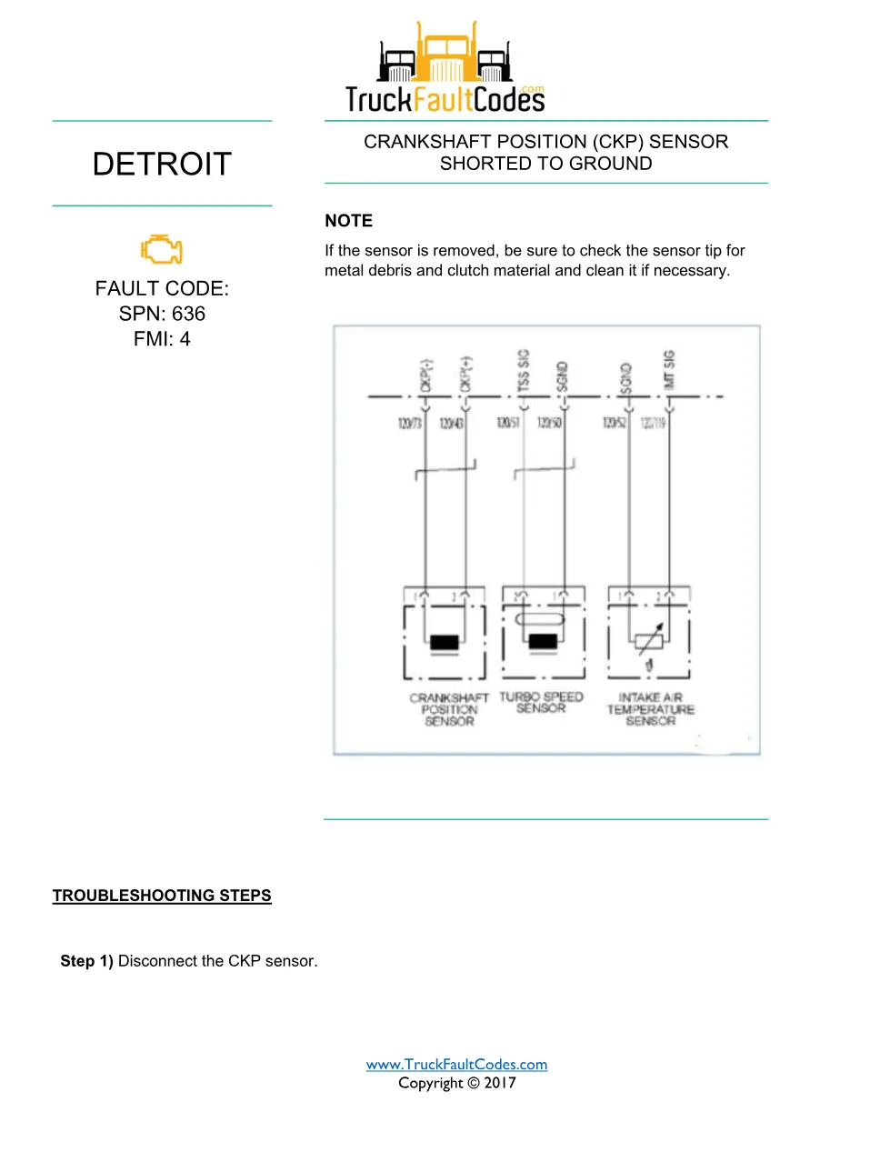 SPN 636 FMI 4 – Detroit DD Series Crankshaft Position (CKP) - preview page 1 of 3