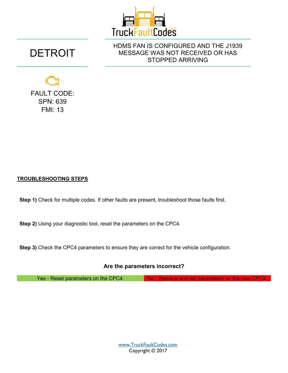 SPN 639 FMI 13 — Detroit DD Series J1939 fan communication fault - page 1 is available after signing in